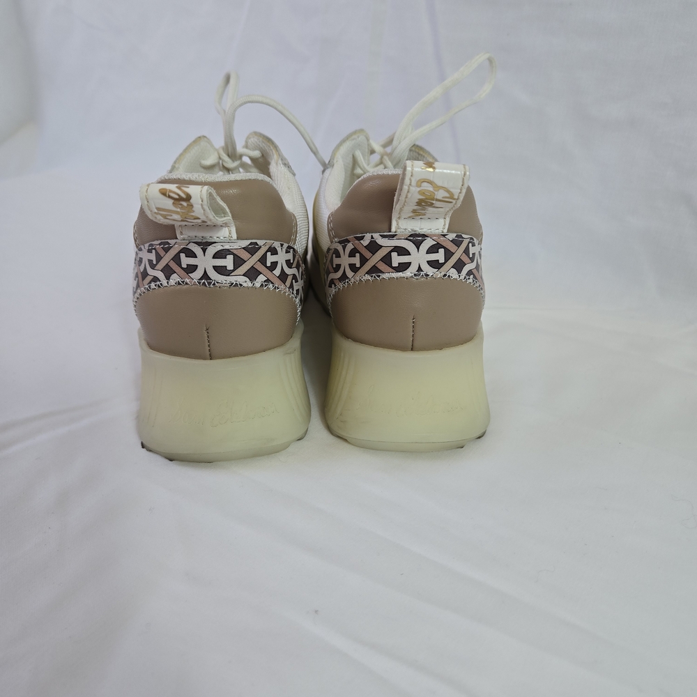 Sam Edelman Women's Darsie White Tan Logo Print Mesh Platform Fashion Sneaker 6M - Picture 4 of 10